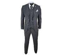 Costume 3 pièces en tweed noir pour homme - Style vintage années 1920, Costume gris pour homme, XL