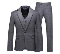 Costume 3 pièces en tweed pour homme - Veste gilet et pantalon - Coupe ajustée - Motif écossais - Tenue formelle de mariage et d'affaires, gris, 5XL