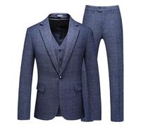 Costume 3 pièces en tweed pour homme - Veste gilet et pantalon - Coupe ajustée - Motif écossais - Tenue formelle de mariage et d'affaires, noir foncé, XXL