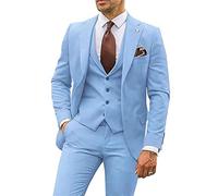 Costume 3 pièces pour homme - Coupe ajustée - Blazers d'affaires à revers - Veste à double boutonnage, bleu ciel, S