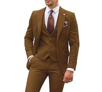 Costume 3 pièces pour homme - Coupe ajustée - Blazers d'affaires à revers - Veste à double boutonnage, marron, L
