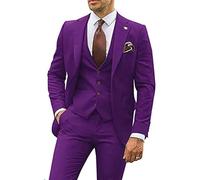 Costume 3 pièces pour homme - Coupe ajustée - Blazers d'affaires à revers - Veste à double boutonnage, violet, X-Small