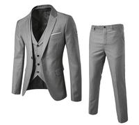 Costume 3 pièces pour homme - Coupe ajustée - Moderne - Veste de mariage - Blazer moderne + gilet de costume + pantalon pour affaires, mariage, dîner, fête, bal de fin d'année, gris, Taille S