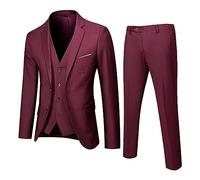 Costume 3 pièces pour homme - Coupe droite - Élégant - 3 pièces - Pour mariage - Veste d'hiver - Veste blazer - Pantalon tendance - Veste confortable - Basique, rouge, S
