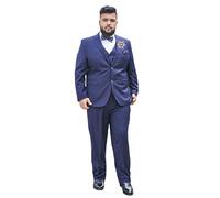 Costume 3 Pièces Pour Homme Grande Taille, Ensemble Veste Gilet Pantalon Costumes De Mariage Formel Léger D'été, Avec Broche Flocon De Neige Rotative(Navy A3,9XL)