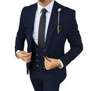 Costume 3 pièces pour homme - Veste de costume à un bouton - Blazer de smoking formel - Pour mariage, garçons d'honneur - Coupe ajustée - Costume de bal de fin d'année avec gilet et pantalon, bleu