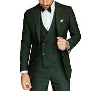 Costume 3 PièCes Slim Fit pour Hommes Couleur Unie Double Boutonnage Costume d'affaires Costume Formel pour Mariage, Bal De Fin D'AnnéE, DîNer De FêTe (Vert,M)