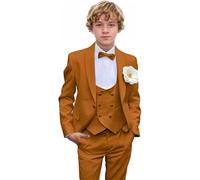 Costume 3 pièces slim fit smoking pour garçon pour tenue de mariage costume enfant ensemble châle revers blazer gilet double boutonnage, Orange, 14 ans