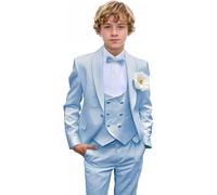 Costume 3 pièces slim fit smoking pour garçon pour tenue de mariage costume enfant ensemble châle revers blazer gilet double boutonnage, bleu, 4 ans