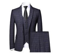 Costume à Carreaux pour Hommes Slim Fit 3 pièces Costume à Carreaux 1 Boucle Costume de Mariage Formel (Bleu Marine,Grand)