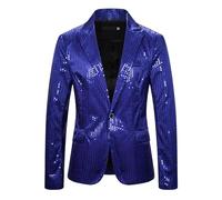Costume à paillettes brillantes pour homme - Veste de dîner pour homme - Col cranté à un bouton - Blazer de performance sur scène - Coupe ample - Léger - Vêtement de sport formel et décontracté avec