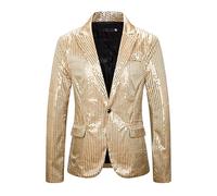Costume à paillettes brillantes pour homme - Veste de dîner pour homme - Col cranté à un bouton - Blazer de performance sur scène - Coupe ample - Léger - Vêtement de sport formel et décontracté avec