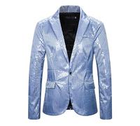 Costume à paillettes brillantes pour homme - Veste de dîner pour homme - Col cranté à un bouton - Blazer de performance sur scène - Coupe ample - Léger - Vêtement de sport formel et décontracté avec
