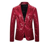 Costume à paillettes brillantes pour homme - Veste de dîner pour homme - Col cranté à un bouton - Blazer de performance sur scène - Coupe ample - Léger - Vêtement de sport formel et décontracté avec