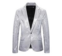 Costume à paillettes brillantes pour homme - Veste de dîner pour homme - Col cranté à un bouton - Blazer de performance sur scène - Coupe ample - Léger - Vêtement de sport formel et décontracté avec