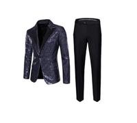 Costume à paillettes pour homme 2 pièces confortable et respirant pour affaires, danse sociale, fête, blazer, bleu marine, M