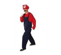 Costume Adulte de Plombier Mario - Licence Mario - Taille Unique - Bleu et rouge - Intérieur