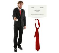 Costume adulte Patrick Bateman - Costume noir avec cravate rouge et carte de visite - Déguisement psycho américain pour Halloween, fêtes de personnages TV et cinéma - XXL
