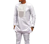 Costume Africain pour Homme - Ensemble 2 Pièces - Veste Et Pantalon Blazer Dashiki Bazin Riche Kaftan Soirée Mariage(Size:XL)
