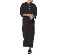 Costume Aladdin pour homme, caftan à col en V et manches longues - Bouton long - Côté divisé - Coupe universelle - Vêtements de prière pour hommes - Vêtements arabes - Costume de prêtre - Vêtements de
