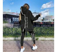 Costume ample à fermeture éclair double face avec imprimé lettres avant et arrière pour femmes, noir décontracté, printemps L,M,S,XLÉtoffe,Polyester