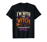 Costume Amusant pour Couple avec Inscription « I'm with The Witch » T-Shirt