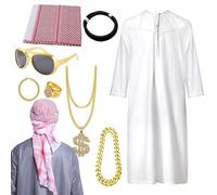 Costume arabe avec écharpe longue tunique - Déguisement du Moyen-Orient, costume de cheikh, déguisement de cheik arabe, fantaisie pour adultes et adolescents