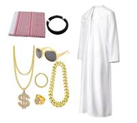 Costume arabe avec écharpe longue tunique - Déguisement du Moyen-Orient, costume de cheikh, déguisement de cheik arabe, fantaisie pour adultes et adolescents