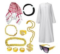 Costume arabe pour hommes, robe blanche de cheikh | Accessoires pour vêtements pour hommes - Accessoires de vêtements légers pour carnaval, fêtes d'Halloween et fêtes à thème
