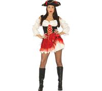 Costume Aventure Pirate Rouge Blanc Costume de Carnaval Avec Chapeau Look y Mardi Gras Femme Exploratrice Brigand, Taille : 44 - 46 (XL) Couleur : Rouge