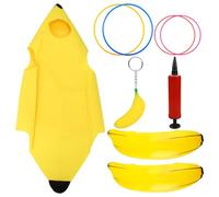Costume Bananenkostüm Adulte Et Jouets Banana Party Set 11 Pièces,Banane Gonflable 66cm,6pcs Jeu d'Anneau En Plastique,Costume De Fruit Amusant Porte-Clés Banane Fournitures De Fête De Carnaval