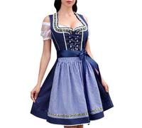 Costume Bavarois Femme Robe Oktoberfest Robes Traditionnelles Pour Femmes Dirndl Traditionnelle Traditionnel Mexicain À Carreaux Manches Courtes Tenue Bavaroise Tyrolien Deguisement,C-Marine,L