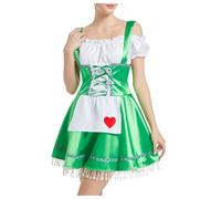 Costume bavarois pour femme avec ourlet à franges en forme de cœur, parfait pour les fêtes festives et Halloween, costume d'Halloween amusant (vert, taille XL)