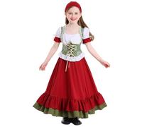Costume bavarois pour filles - Robe bavaroise pour enfants - Robe longue pour l'Oktoberfest - Ensemble haut et bas avec bandeau - Rouge - 8 à 10 ans
