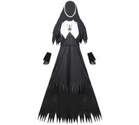 Costume Bonne Sœur Zombie, Noir, Robe, Coiffe, Ceinture et avec Croix Déguisement-Femme Adult Zombie Nun Fancy Dress Costume Halloween Ladies Womens Outfit Unique