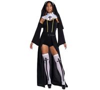 Costume Bonne Sœur Zombie, Noir, Robe, Coiffe, Ceinture et avec Croix Déguisement-Femme Adult Zombie Nun Fancy Dress Costume Halloween Ladies Womens Outfit Unique