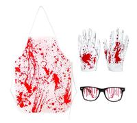 Costume Boucher Halloween,Déguisement Horreur Set,Tablier Sanglant Hallowee | Avec 1 Paire De Gants, 1 Lunettes,Halloween Tablier Blanc Éclaboussures De Sang,Pour Fête Halloween Carnaval,Kiuiom