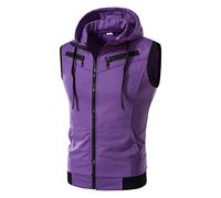 Costume Buben Hommes Femmes et Hiver Mode Décontracté Couleur Unie Fermeture Éclair Avec Capuche Sans Manches Coton Top Gilet Caractéristiques Costume Crash Dummy, lilas, XXXXXL