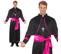 Costume Cardinal Noir Rose Pour Adultes Vêtu De Prêtre Évêque Déguisement
