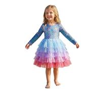 Costume Carnaval Enfant Fille,Robe à éCailles Pour Fille, Manches Longues Et Volants, IdéAle Pour Un Cosplay, Une FêTe Sur Le ThèMe Des Contes De FéEs Ou Un Concours De Beauté (Light Blue, 5Y)