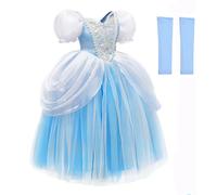 Costume Cendrillon pour filles, robe de princesse bleue pour filles, costume d'Halloween et de costumade à manches bouffantes pour tout-petits