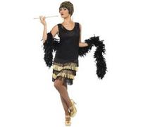 Smiffy's Costume Charleston années 20 robe dentelle frange à perle Noir/Or Taille M
