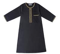 Costume Cheikh Arabe Enfant - Body De Robe Solide Longues pour Adolescent en Bas Âge pour Vêtements (Black, 10-12 Years)