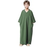 Costume Cheikh Arabe Enfant - Thobe Arabe Thobe Musulman Courtes Kaftan Brodé Robe Col en V avec Bouton pour Garçons Filles (Green, 4-5 Years)
