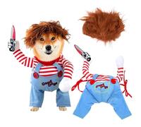 Costume Chien Halloween, Deadly Doll Vêtements pour Chien, Chiens Horrible Costume avec Perruque et Couteau, Vêtement Amusant pour Chiens pour Halloween, Noël, fêtes, Cosplay (S)