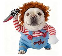 Costume Chien Halloween, Deadly Doll Vêtements pour Chien, Chiens Horrible Costume avec Perruque et Couteau, Halloween Vêtements pour Animaux pour Halloweens, Noël, fêtes, Cosplay