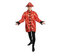 Costume Chinois Homme Rouge et Doré Or - Ptit Clown - Taille S-M - Veste et Chapeau Inclus S/M