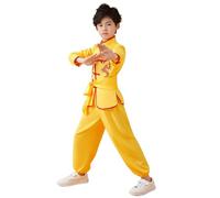 Costume chinois pour garçons et filles Uniformes d'entrainement Arts traditionnels Wing Chun Tenues, jaune, 7-8 ans