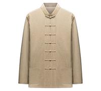 Costume chinois Tang pour homme Kung Fu Vêtements Hauts Martiaux Chemise en coton 8 couleurs Beige-4XL