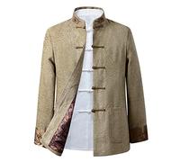 Costume chinois traditionnel chinois à manches longues pour homme - Hauts de Kung Fu - Jaune - L